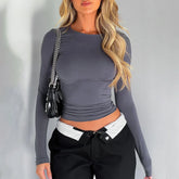 Basic Round Neck Long Sleeve Pullover Tee